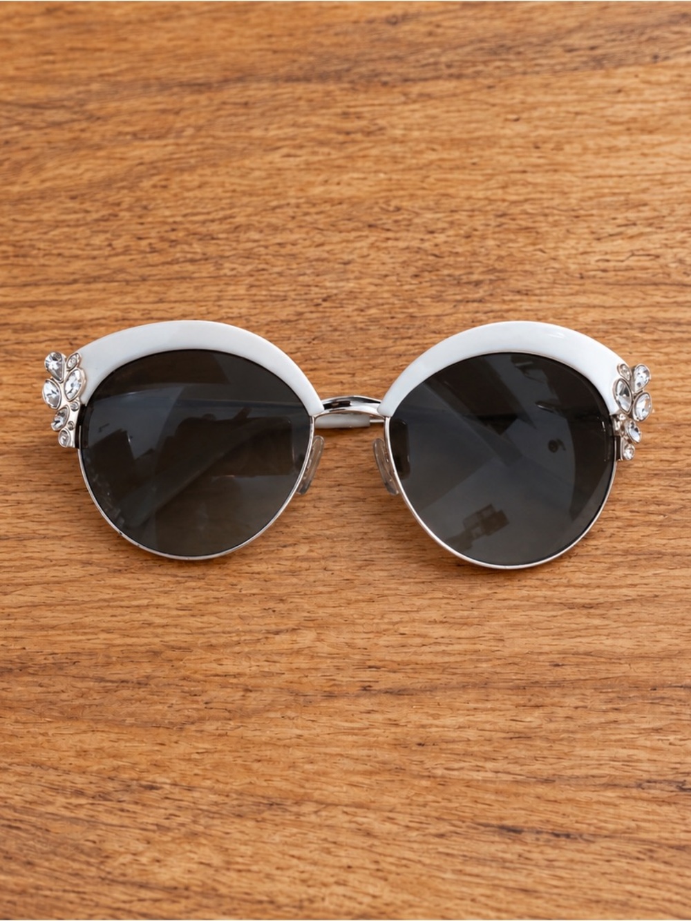 DSQUARED2 White Round Sunglasses with Crystal Accents